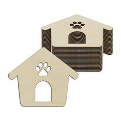 Creaides Wooden Dog Paw House Cutout Crafts Cat Paw House Wood Ornaments Gift Tags for DIY Project Wedding Birthday Party Decoration (3.94x3.35 in, 20 Pcs)