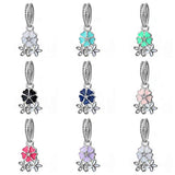 1pcs Dark Blue Flower Silver Charm Pendant Fits European Bracelet