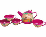Sbrvaniy Kids Tea Set 15 Pcs Pink Tin Tea Party Set for Little Girls and Boys, Princess Tea Time Kitchen Pretend Play Tea Set Toys & Carrying Case