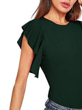 Romwe Women's Ruffle Sleeve Solid Elegant Wear to Work Blouse Top Green M