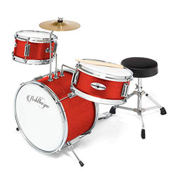 Ashthorpe 3-Piece Complete Kid's Junior Drum Set - Children's Beginner Kit with 14" Bass, Adjustable Throne, Cymbal, Pedal & Drumsticks - Red
