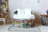 Miniature Furniture Bed for Dollhouse. Handmade Doll Sofa, Round Wicker Boho