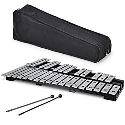 Giantex Foldable Glockenspiel Xylophone 30 Note, with Wood Base and 30 Metal Keys, 2 Mallets, Carrying Bag, Professional Glockenspiel Xylophone Percussion Instrument for Adults and Kids