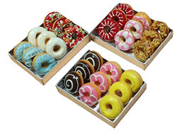 3 Pieces 1:12 Donut Dollhouse Miniature in Tray, Dollhouse Food Colorful Donut Dollhouse Kitchen Miniature