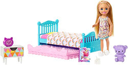 Barbie Club Chelsea Toy, 6-Inch Blonde Doll and Bedroom Playset with Working Trundle Bed, Nightstand with Drawer, Teddy Bear and More, Gift for 3 to 7 Year Olds
