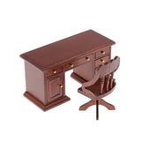 DYNWAVE 1/12 Dollhouse Mini Wood Drawer Desk Chair Set for Office Furniture and Dolls House Life Scene Ornament
