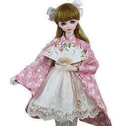 HMANE BJD Dolls Clothes, 2Pcs Japonic Modified Kimono Clothes Set for 1/3 BJD Dolls - Pink Rabbit (No Doll)