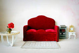 Miniature Velvet Sofa 1:6 Scale Dollhouse Furniture. Upholstered Couch Handmade