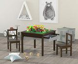 UTEX 2-in-1 Kids Multi Activity Table and 2 Chairs Set with Storage (Espresso with Gray Drawer)