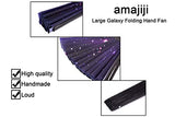 Amajiji Large Galaxy Folding Fan, Chinease/Japanese Bamboo and Nylon-Cloth Folding Hand Fan, Hand