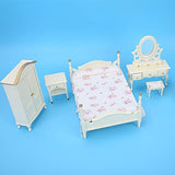 Zerodis 6Pcs/Set Dollhouse Bedroom Set 1:12 Scale Wooden Mini Furniture Accessories Bed Table Wardrobe Stool Ornament Decor