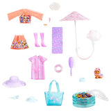 Barbie Color Reveal Sunshine and Sprinkles Doll & Accessories with 25 Surprises Including Water-Shower Umbrella & Color Change Palm Tree Theme, Gift for Kids 3 Years & Older