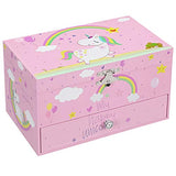 SONGMICS Unicorn Ballerina Jewelry, Music Box with Pullout Drawer, Ring Slots and Divided Compartments, 7.5”L x 4.3”W x 4.4”H, Pink