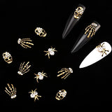 60 Pieces Skull Nail Charms Spider Skull 3D Spider with Rhinestones Vintage Alloy Skeleton Hand Nail Art Jewelry Decor Nail Art Glitters for Nail Tip Cellphone Decoration (Antique Gold)