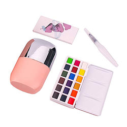 MIYA Solid Water Colors Palette - 18 Assorted Colors with Paint Brush Watercolor Paper Portable Travel for Beginners Artists Students Kids (Pink)