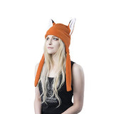 Pawstar Fleece Fox Ears Beanie Hat with Straps - Orange