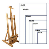 Pacific Arc Large Studio H-Frame Easel - Solid Bamboo Wood Artist Easel Adjustable Movable Tilting Easel, Floor Painting Easel Stand, Holds Canvas Art up to 81"