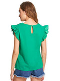 Romwe Women's Sleeveless Floral Embroidery Ruffle Summer Boho Blouse Top Green M