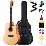 Donner Acoustic Guitar Beginner Adult Full Size 41 Inch Dreadnought Cutaway Acustica Guitarra Bundle Kit for Teen Student with Gig Bag Tuner Capo Pickguard String Truss Rod Strap, Natural Right Hand