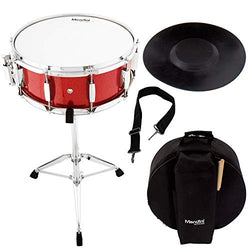 Mendini Student Snare Drum Set with Gig Bag, Sticks, Stand and Practice Pad Kit, Bright Red, MSN-1455P-BR