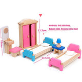 Giragaer 5 Set Colorful Wooden Doll House Furniture, Wood Miniature Bathroom/ Living Room/ Dining Room/ Bedroom/ Kitchen House Furniture Dollhouse Doll Decoration Accessories Pretend Play Kids Toy