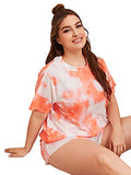 ROMWE Women's Plus Size Tie Dye Shorts Pajma Set Short Sleeve T Shirt 2 Piece PJ Set Sleepwear Orange 5XL