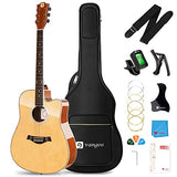 Vangoa Acoustic Guitar Beginner Full Size 41 Inch Cutaway Acustica Guitarra Bundle for Adult Teen Starter, Spruce Top, Glossy Natural