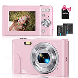 Digital Camera, Kids Camera with 32GB Sd Card, Autofocus FHD 1080p 48MP Compact Camera with 16x Digital Zoom, Vlogging YouTube Camera for Kids, Teens, Students, Girls, Boys, Adults, Beginners(Pink)