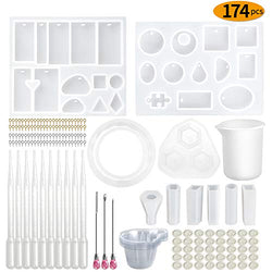 Silicone Resin Mold for Jewelry Casting,DIY Crystal Pendant Epoxy Resin Making Kit for Resin Casting Beginner (174pcs)