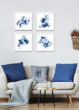 ArtbyHannah 10x10 Framed Blue Flower Wall Art Set of 4 with White Frames Floral Print for Gallery Walls or Bathroom Bedroom Decoration