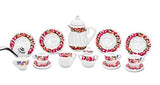 zamonji Dollhouse Miniature Teapot Dishes Teacup Sugar and Creamer Set - 15pc 1/12 Scales Red Floral Pattern