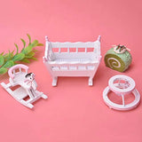 iLAZ 1:12 Scale Dollhouse Furniture Miniature Nursery Furniture (3 Pcs) - Crib, Rocking Horse, Baby Learning Walker for Doll House, Accessory Kids Pretend Toy, Creative Birthday Handcraft Gift