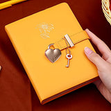 Diary with Lock and Key PU Leather Kids Journal with Lock Personal Organizer Combination Travel Secret Notebook for Women, 5.3x7 in, Yellow