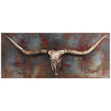 Empire Art Direct Empire Art Long Horn Primo Mixed Media Hand Painted Iron Sculpture Wall Décor, Metallic