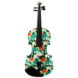 Kinglos 4/4 Blue Orange Flower Colored Ebony Fitted Solid Wood Violin Kit with Case, Shoulder Rest, Bow, Rosin, Extra Bridge and Strings Full Size (YZ1206)