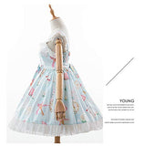 Smiling Angel Sweet Lolita Printed Rabbit Dress Sleeveless Chiffon Lace JSK Princess Dress (Blue, S-M)