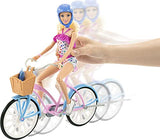 Barbie Doll and Bike Playset with Doll (11.5 in, Blonde), Bicycle with Rolling Wheels & Water Bottle Accessory, Gift for 3 to 7 Year Olds