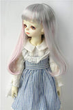 JD319 8-9inch 21-23CM 1/3 SD Wigs Synthetic Mohair Long Slight Curly BJD Hair (Grey Highlight Pink)