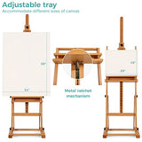 VISWIN Medium H-Frame Easel of Maximum Height 95", Holds Canvas Up to 49", Compact Artist Easel with Storage Tray, Solid Beech Wood Floor Easel Stand, for Beginners, Amateurs & Art Students - Natural