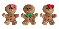 Pack of 3 - 10cm Plush Gingerbread Man & Lady Soft Toys with Various Bows - Christmas Soft Toys - Christmas Decorations