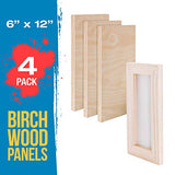 U.S. Art Supply 6" x 12" Birch Wood Paint Pouring Panel Boards, Studio 3/4" Deep Cradle (Pack of 4) - Artist Wooden Wall Canvases - Painting Mixed-Media Craft, Acrylic, Oil, Watercolor, Encaustic