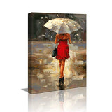 Canvas Painting for Living Room Bookroom Bedroom Girl with Umbrella Decor Prints on Canvas Picture Poster Wall Art Bathroom Decoration Stretched and Framed 16x24inch