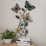 Lavish Home Garden Metal Wall Art Hand Painted 3D Butterflies/Flowers for Modern Farmhouse Rustic Home or Office Decor