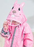 Kids Lightweight Waterproof Rain Jacket Outwear Zip Up Hooded Coverall Rain Coat with Reflective Strips, Pink Rabbit