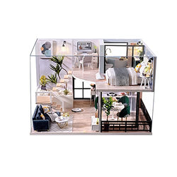 DIY Miniature Dollhouse Kit with Furniture Handmade Mini Modern Villa Tiny House Model Toy with Dust Cover & Music Box, Creative Woodcrafts Toys for Adult Friend Lover Birthday Gift