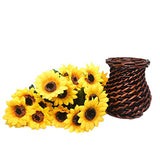 Velener Artificial Silk Sunflower with Rattan Vase Daisy Arrangement for Home Decor (6 Bunches)