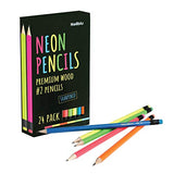 Cool Neon Pencils - #2 Pre-Sharpened Non-Toxic Wood Pencils for Kids and Adults with Latex Free Erasers - 24 Pack