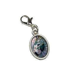 Graphics and More Blue Dragon Watercolor - Fantasy Antiqued Bracelet Pendant Zipper Pull Oval Charm