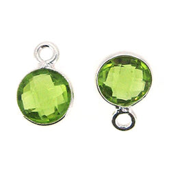 Bezel Gemstone Pendant - Tiny Circle Shape - 7mm - Sterling Silver Bezel Gem (2 pcs) (Peridot)