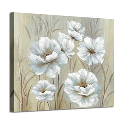 White Floral Painting Wall Art: Yellowish Peony Artwork Flowers Canvas Picture Painting for Bedroom (24"W x 18"H,Multi-Sized)